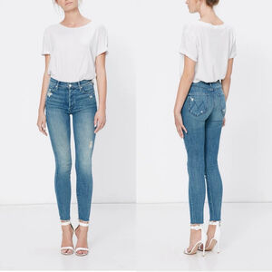 Mother Stunner Ankle Fray High Waist Slim Jeans in Graffiti Girl - (approx 30)